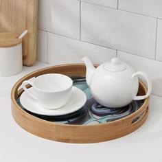 Доляна Поднос с ручками Доляна «Солар», d=30 см, бамбук