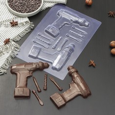Форма для шоколада и конфет Sima-land "Шуруповерт", цвет прозрачный, пластик