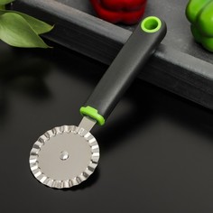 Нож для пиццы Доляна ребристый Lime, 19х6 см, цвет черно-зеленый
