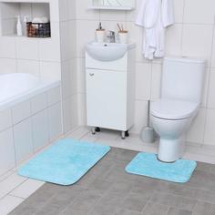 Набор ковриков для ванны и туалета Доляна «Галька», 2 шт: 40?50, 50?80 см, цвет бирюзовый