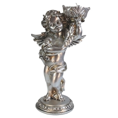 Фигурка Ангелочек с подсвечником в левой руке (цвет серебро), 14*8*21,5см KSMR-713053/A073 No Brand
