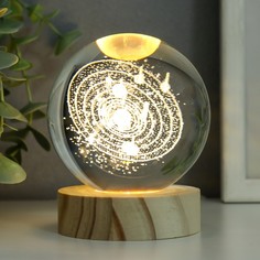 Сувенир стекло подсветка "Метеоритный дождь" d=8 см подставка дерево, USB 8х8х9,5 см No Brand