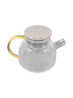 Чайник заварочный из термостойкого рельефного стекла с желтой ручкой, 1000 мл URM