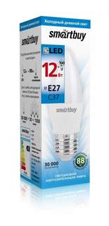Лампа светодиодная SMARTBUY, E27, 12W, 6000K, "Свеча", арт. 759122 - (10 шт.)