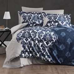Комплект постельного белья First Choice SIERRA NAVY BLUE, хлопковый сатин, евро