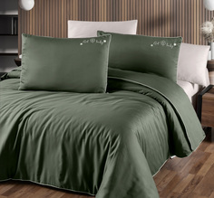 Комплект постельного белья First Choice TIMELESS DARK GREEN хлопковый сатин люкс евро