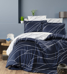 Комплект постельного белья First Choice MESI NAVY BLUE, хлопковый сатин, евро