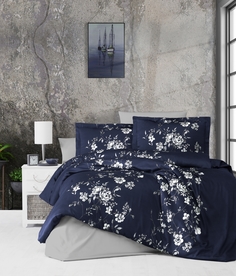 Комплект постельного белья First Choice ARYA NAVY BLUE, хлопковый сатин, евро