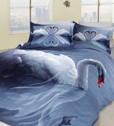 Комплект постельного белья First Choice SWAN BLUE, хлопковый сатин, евро