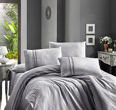 Комплект постельного белья First Choice STRIPE GREY хлопковый сатин люкс евро
