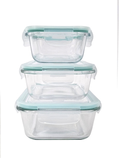 Контейнер для еды стеклянный герметичный ланч-бокс для продуктов, 3 шт, прозрачные URM