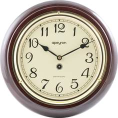 Apeyron часы настенные, круг, лакированное темное дерево массив гевеи, размер ?28,5см, бес