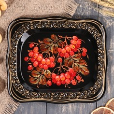 Поднос Sima-land жовтовский Калина, черный, авторская роспись, 24х20 см (АА567)