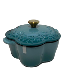 Кокот Fleur, 2 л, 20 см, чугун, керамика, LE CREUSET, Франция (цветок) , бирюзовый