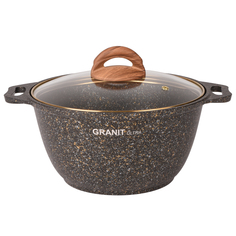 Кастрюля ТМ KUKMARA литая 6.0л стеклянная крышка granit ultra black-gold кгбг62а