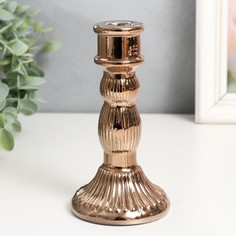 Подсвечник стекло на 1 свечу "Колонна с шарами" позолота 15,5х8,5х8,5 см 9616765 No Brand