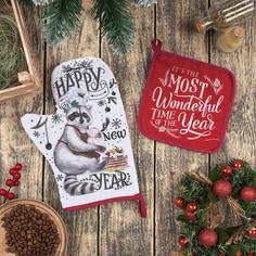 Набор кухонный Happy new year: варежка-прихватка 20х28 , прихватка 17х17 35% хл, 65% п/э Доляна