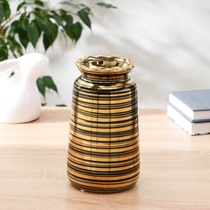 Ваза керамика Альба 11х20 см, d-6,5 см, черно-золотой No Brand