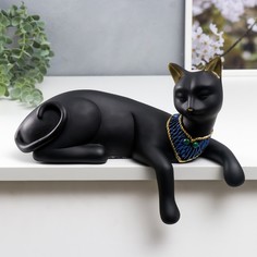 Сувенир полистоун "Чёрная кошка с синим ожерельем" лежит 21х12,5х28,5 см No Brand