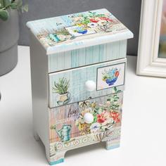 Шкатулка дерево 3 ящика "Букет в античной вазе" 18,5х11,7х7,5 см No Brand