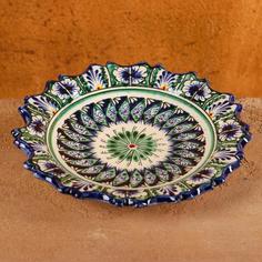 Тарелка Риштанская Керамика "Цветы", синяя, рельефная, 17 см, микс Shafran