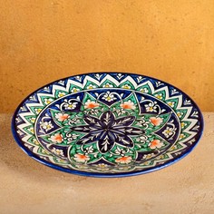 Тарелка Риштанская Керамика "Кора Калам", 23 см, синий Shafran