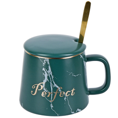 Кружка фарфоровая с крышкой и ложкой Perfect (зеленая) v=400 мл KENG-1060066-2 Nouvelle