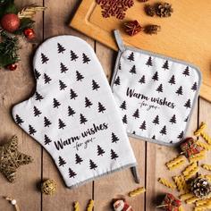 Набор кухонный Warm wishes: варежка-прихватка 20х28 , прихватка 17х17 , 35% х/л, 65% п/э Доляна