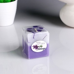 Свеча- куб с мозаикой, Лаванда, ароматическая, 5х6 см No Brand