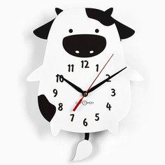 Часы настенные, серия: Детские, "Корова", с маятником No Brand