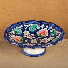 Конфетница Риштанская Керамика "Цветы", 16 см, синяя Shafran