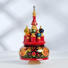 Сувенир музыкальный Храм, хохлома черная с жар-птицей ручная роспись No Brand