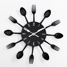 Часы настенные, : Кухня,Столовые приборы, плавный ход, d=13 см, 32 х 32 см No Brand