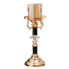 Подсвечник металл, стекло на 1 свечу "Карино" d-7 см, золото 15,5х15,5х33 см No Brand