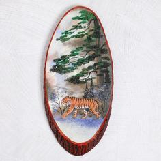 Панно на спиле "Зима. Тигр", 57-62 см, каменная крошка, вертикальное No Brand