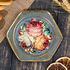 Поднос жостовский "Розы", угловой, D=15 см No Brand