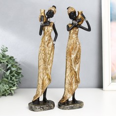 Сувенир полистоун "Африканка с кувшином в платье с листьями" МИКС 8,5х6,3х33,5 см No Brand