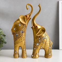 Сувенир полистоун Золотые слоны со стразами стразы с 2-х сторон набор 2 шт 30х20,5х6,2 см No Brand