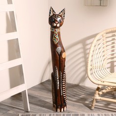 Сувенир дерево "Кошка в галстуке из мозаики" 100х16х7 см No Brand