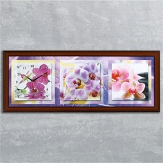 Часы-картина настенные, серия: Цветы, "Фиолетовые орхидеи", 35 х 100 см Сюжет