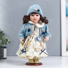 Кукла коллекционная керамика "Машенька в платье с цветами, в голубой кофточке" 30 см No Brand