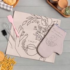 Набор подарочный Готовим от сердца: полотенце, варежка-прихватка, кисть, лопатка, венчик Этель