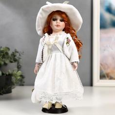 Кукла коллекционная керамика "Зоя в белом платье в горошек" 30 см No Brand