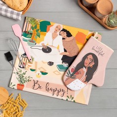 Набор подарочный Life is beautiful: полотенце, варежка-прихватка, кисть, лопатка, венчик Этель