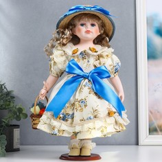 Кукла коллекционная керамика "Анфиса в цветочном платье с бантом, с корзиной" 40 см No Brand
