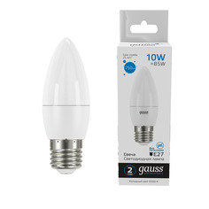 Упаковка ламп 10 штук Лампа Gauss Elementary Свеча 10W 750lm 6500K E27 LED