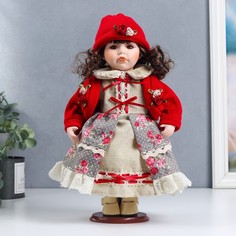 Кукла коллекционная керамика "Лиза в платье с цветами, в красном жакете" 30 см No Brand