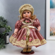 Кукла коллекционная керамика "Ася в розовом платье и чепчике" 30 см No Brand