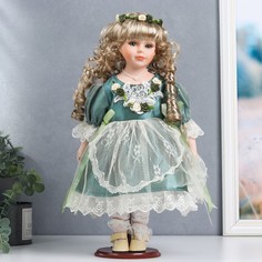 Кукла коллекционная керамика "Зоя в зелёном платье с кружевом" 40 см No Brand