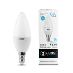 Упаковка ламп 10 штук Лампа Gauss Elementary Свеча 6W 450lm 4100K Е14 LED